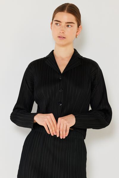 Pleated Cropped Button Up Shirt