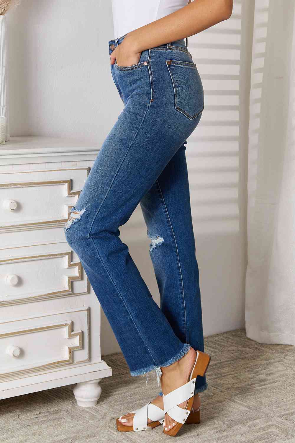 Judy Blue  Distressed Raw Hem Jeans