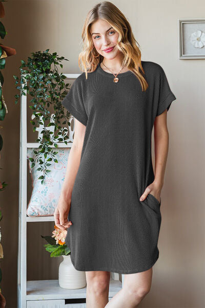 Ribbed Round Neck Short Sleeve Tee Dress