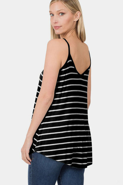 Striped V-Neck Curved Hem Cami