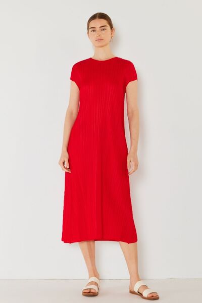 Pleated Cap Sleeve A-Line Dress