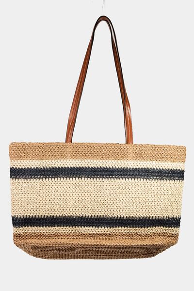 Letter Graphic Striped Tote Bag