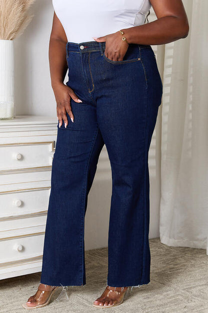 Judy Blue Raw Hem Straight Leg Jeans with Pockets