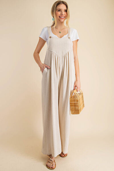 Sleeveless Ruched Wide Leg Overalls