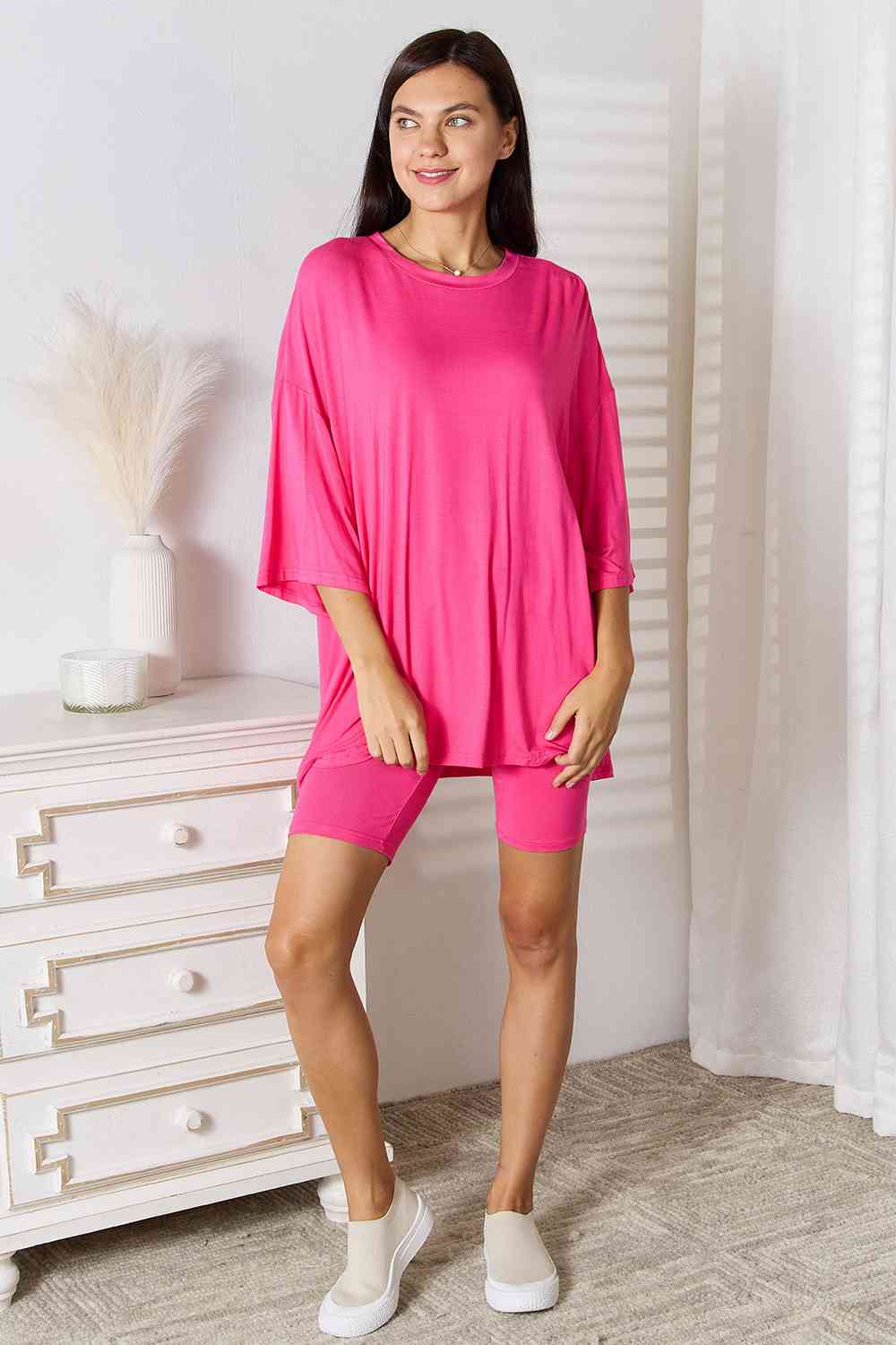 Soft Rayon Three-Quarter Sleeve Top and Shorts Set