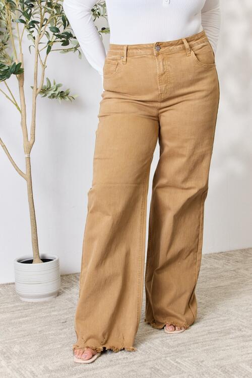 RISEN Fringe Hem Wide Leg Jeans