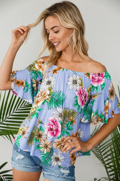 PLUS OFF SHOULDER RUFFLE SLEEVE TOP