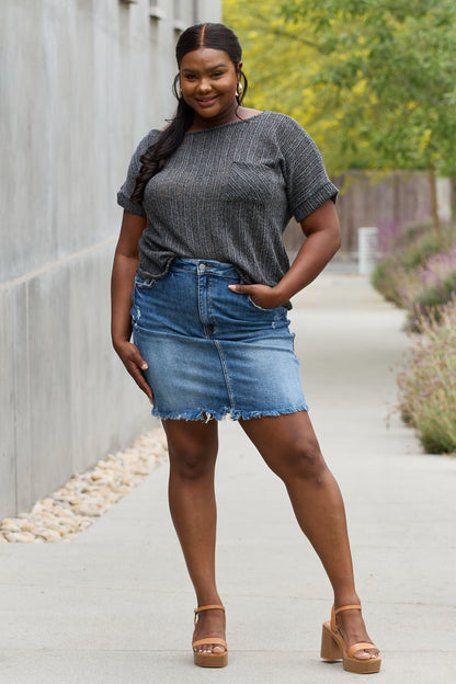 Chunky Knit Short Sleeve Top in Gray