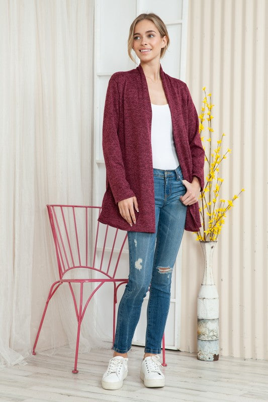 Plus Solid Long Sleeve Cashmere Cardigan