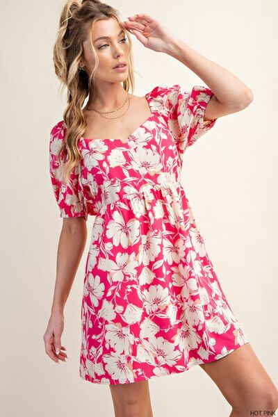 Floral Short Sleeve Mini Dress