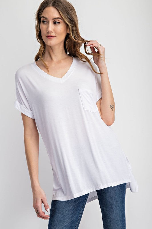 V NECK BASIC HIGH-LOW HEM TOP