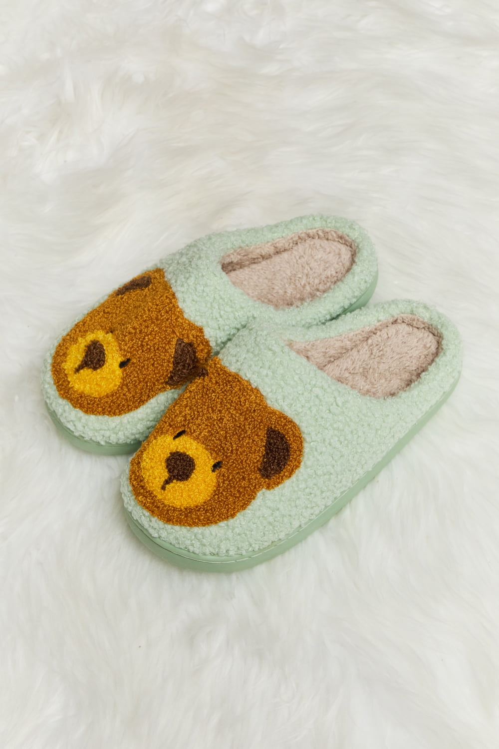 Teddy Bear Print Plush Slide Slippers