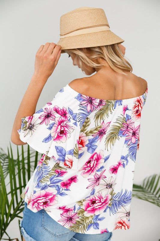 PLUS OFF SHOULDER RUFFLE SLEEVE TOP