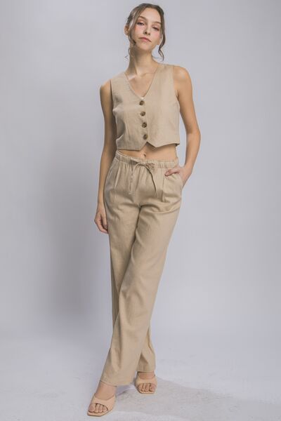 Drawstring Wide Leg Pants with Pockets