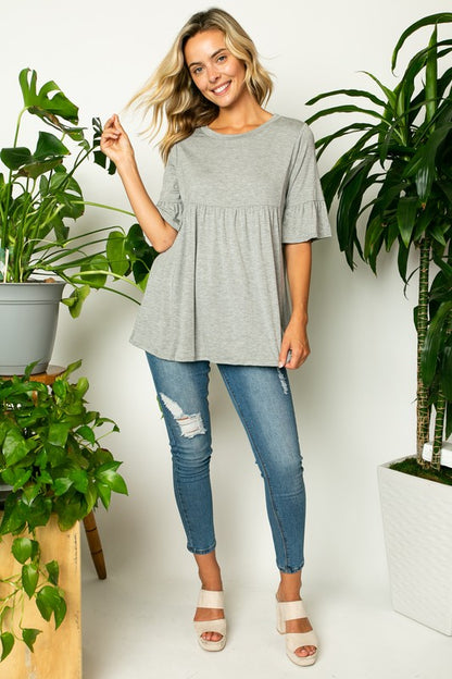 PLUS SOLID RUFFLE SLEEVE LOOSE TOP