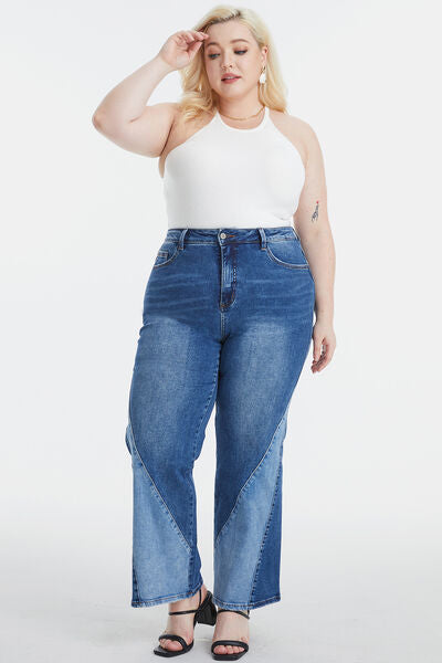 BAYEAS High Waist Two-Tones Patched Wide Leg Jeans