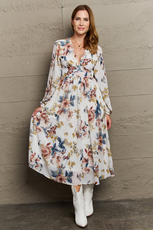 Good Day Chiffon Floral Midi Dress