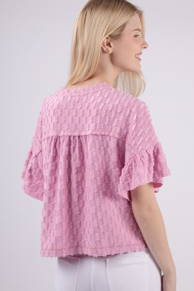 Texture Ruffle Short Sleeve Top