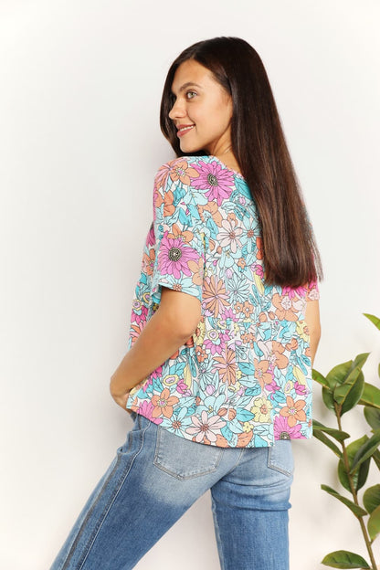 Floral Round Neck Babydoll Top