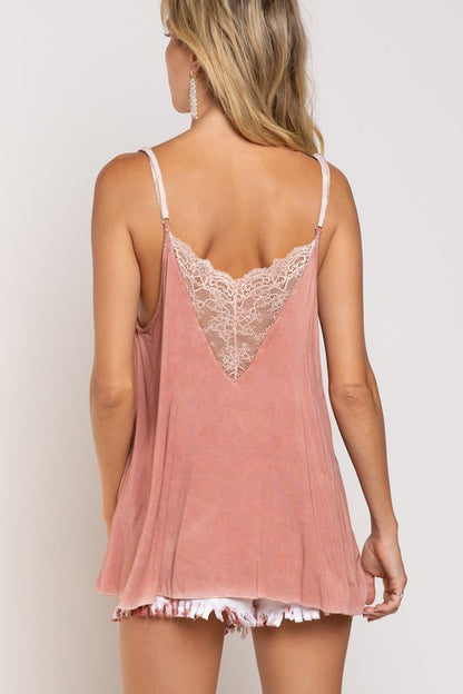 V-camisole Tank with Lace on Front