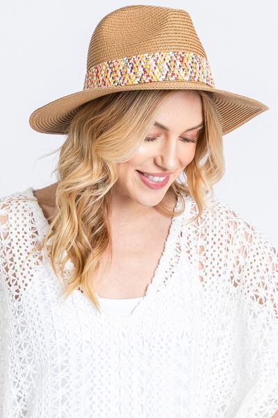 Contrast Detail Wide Brim Straw Hat