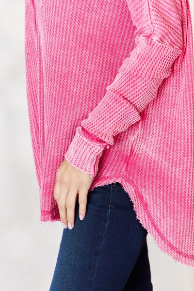 Oversized Washed Waffle Long Sleeve Top