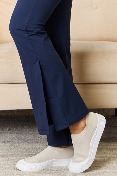 Wide Waistband Slit Flare Pants