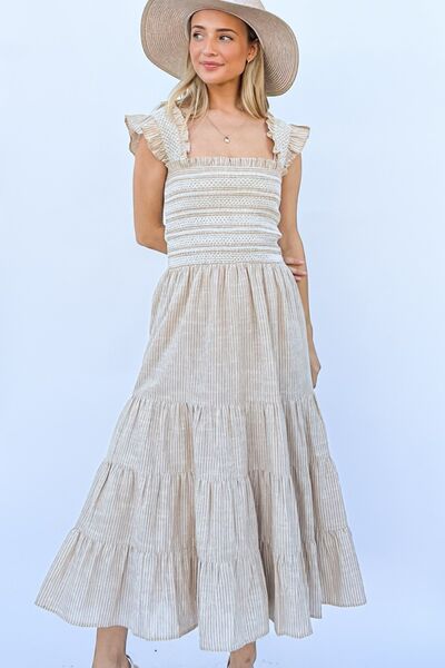 Linen Striped Ruffle Dress