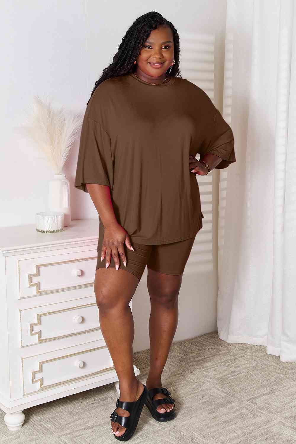 Soft Rayon Three-Quarter Sleeve Top and Shorts Set