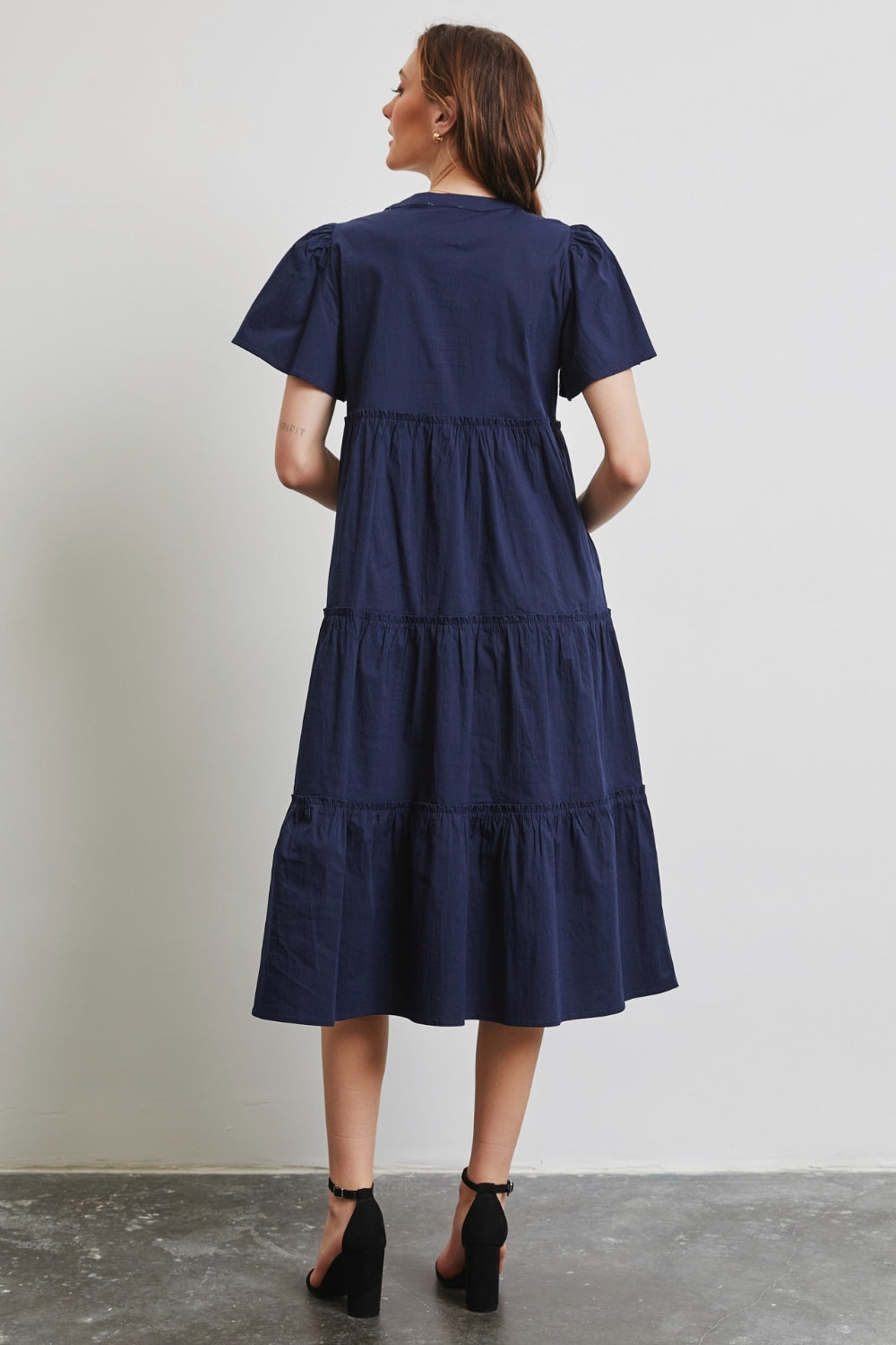 Cotton Poplin Ruffled Tiered Midi Dress