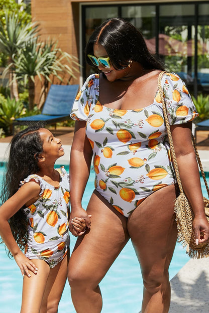 Salty Air Puff Sleeve One-Piece Swimsuit in Citrus Orange