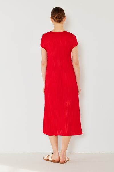 Pleated Cap Sleeve A-Line Dress