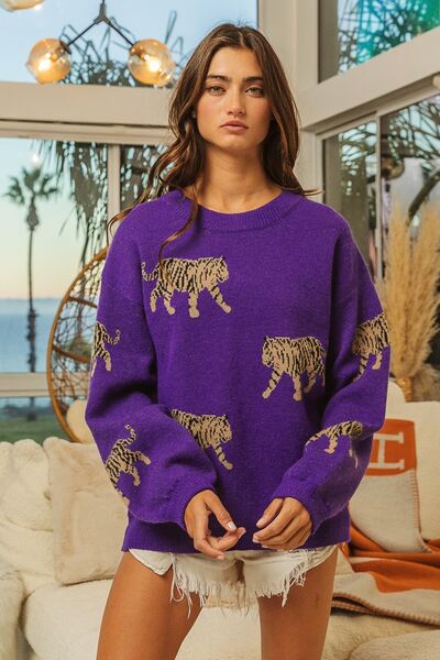 Tiger Pattern Long Sleeve Sweater