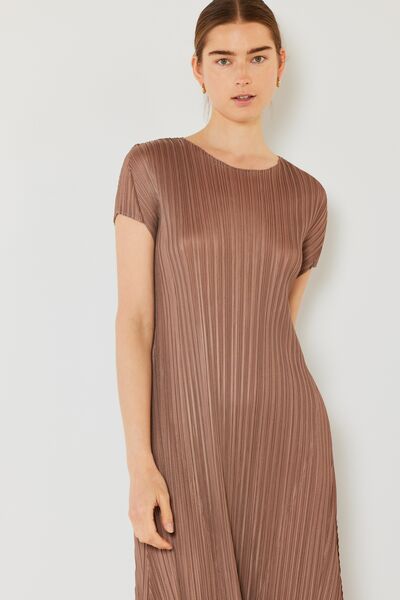 Pleated Cap Sleeve A-Line Dress