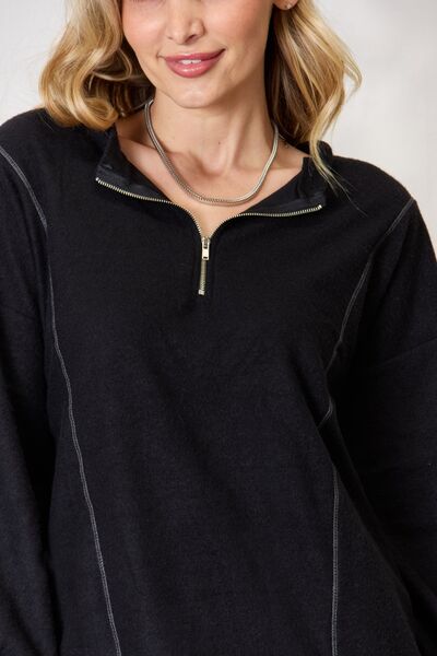 Half Zip Brushed Terry Long Sleeve Top