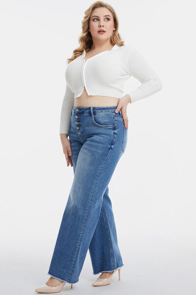 BAYEAS High Waist Button-Fly Raw Hem Wide Leg Jeans