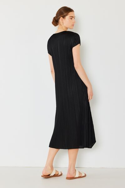 Pleated Cap Sleeve A-Line Dress