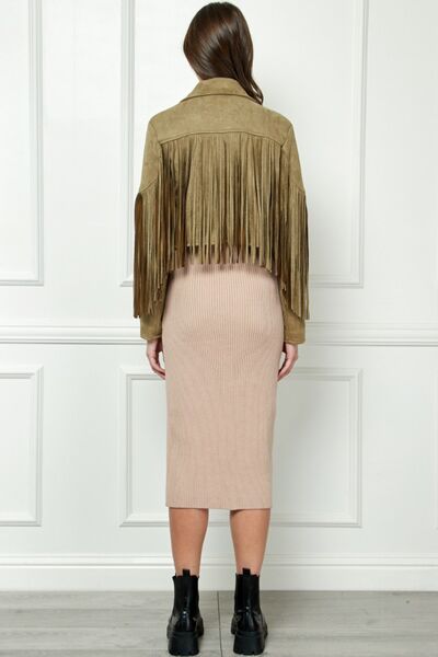 Suede Fringe Long Sleeve Moto Jacket