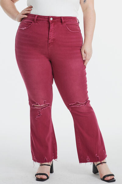 BAYEAS High Waist Distressed Raw Hem Flare Jeans