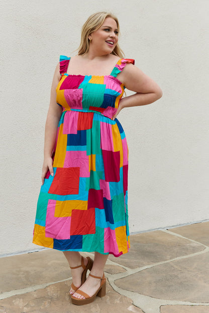 Multicolored Square Print Summer Dress