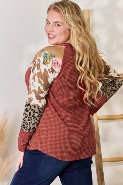 Leopard Waffle-Knit Blouse