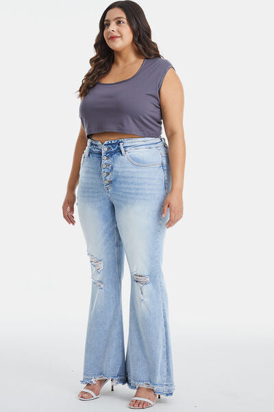 BAYEAS Distressed Raw Hem High Waist Flare Jeans