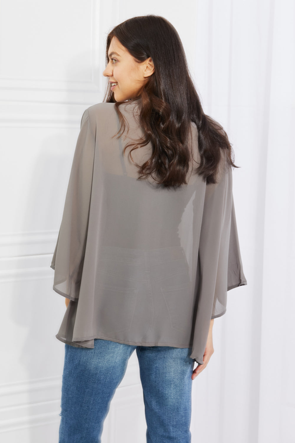 Just Breathe Chiffon Kimono in Grey