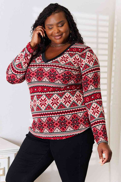 Snowflake Print Long Sleeve Top