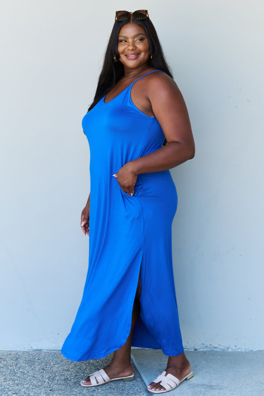 Good Energy Cami Side Slit Maxi Dress in Royal Blue