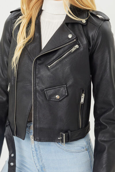Faux Leather Zip Up Biker Jacket