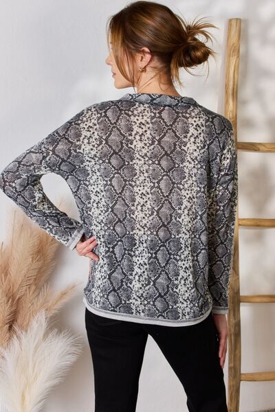 Snakeskin V-Neck Long Sleeve Top