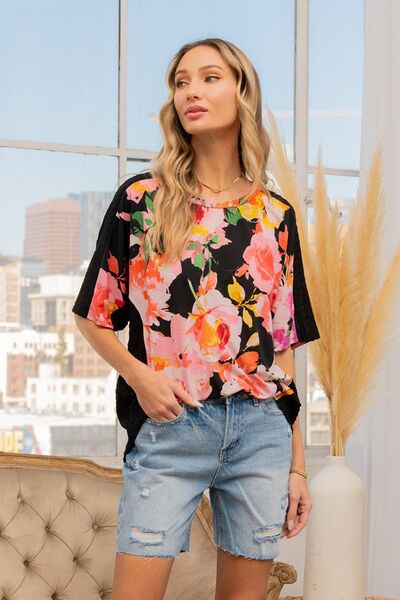 Floral Round Neck Short Sleeve T-Shirt