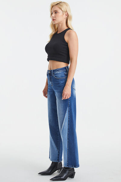 BAYEAS High Waist Two-Tones Patched Wide Leg Jeans