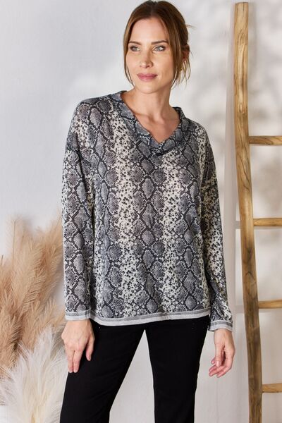 Snakeskin V-Neck Long Sleeve Top